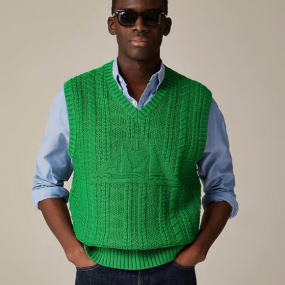 J. Crew Men's Cotton Sweater Vest w/ Sailboat Motif 100% Cotton Warm Clover Med. - Picture 1 of 16